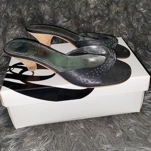 Small heeled black beaded sandals